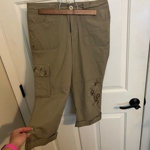 Army green crop pants